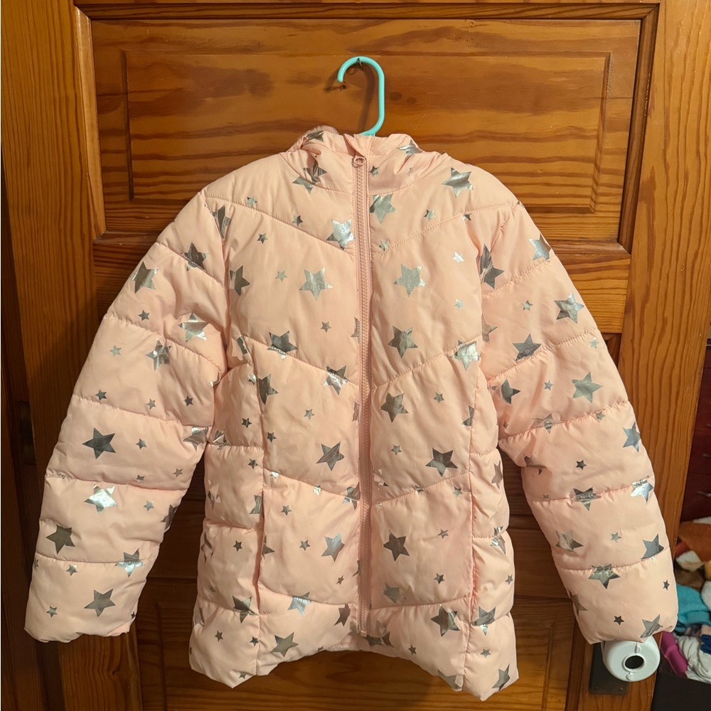 Swiss Tech Pink Puffer Jacket with Silver Stars
